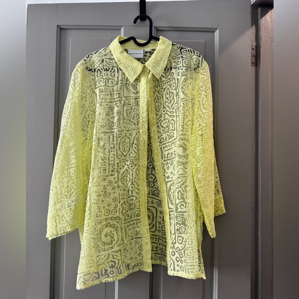 Alfred Dunner Yellow Lace Button-Down Shirt